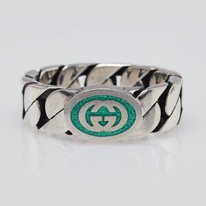 Gucci Green Sterling Silver Interlocking G Ring Size 7